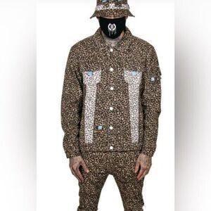 NWT The Hideout Clothing Men’s Tropics Leopard Denim Button Down Jacket - 3XL